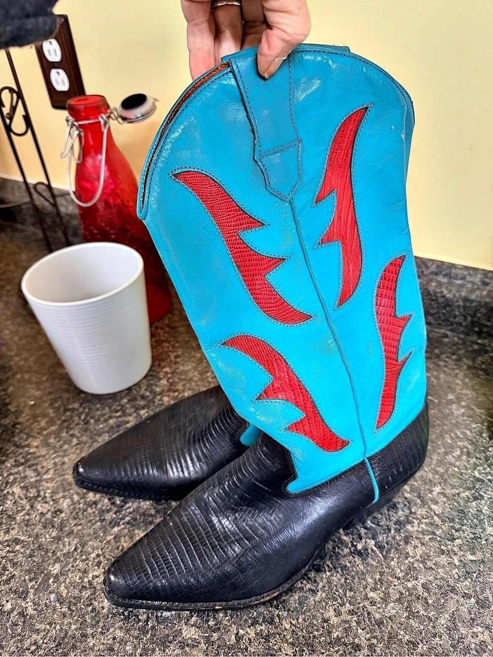 Leather Upper Western Cowboy Boots Blue & Black